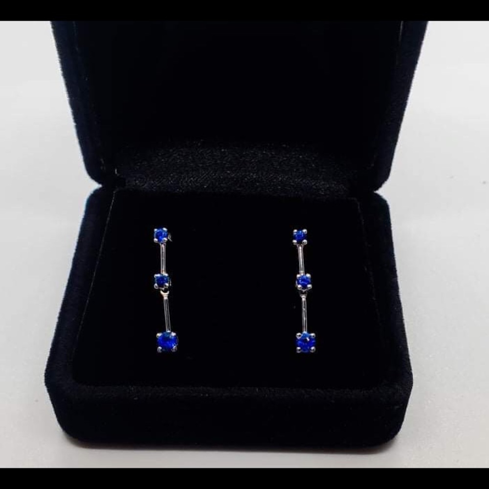 14K White Gold Dangling Sapphire Earring